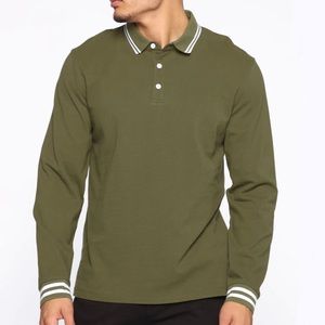 Fashion Nova Men’s Long Sleeve Olive Polo